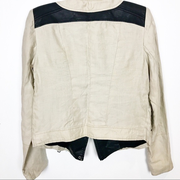 Zara Jacket | Blazer | Cream Canvas Black Leather - Picture 4 of 6